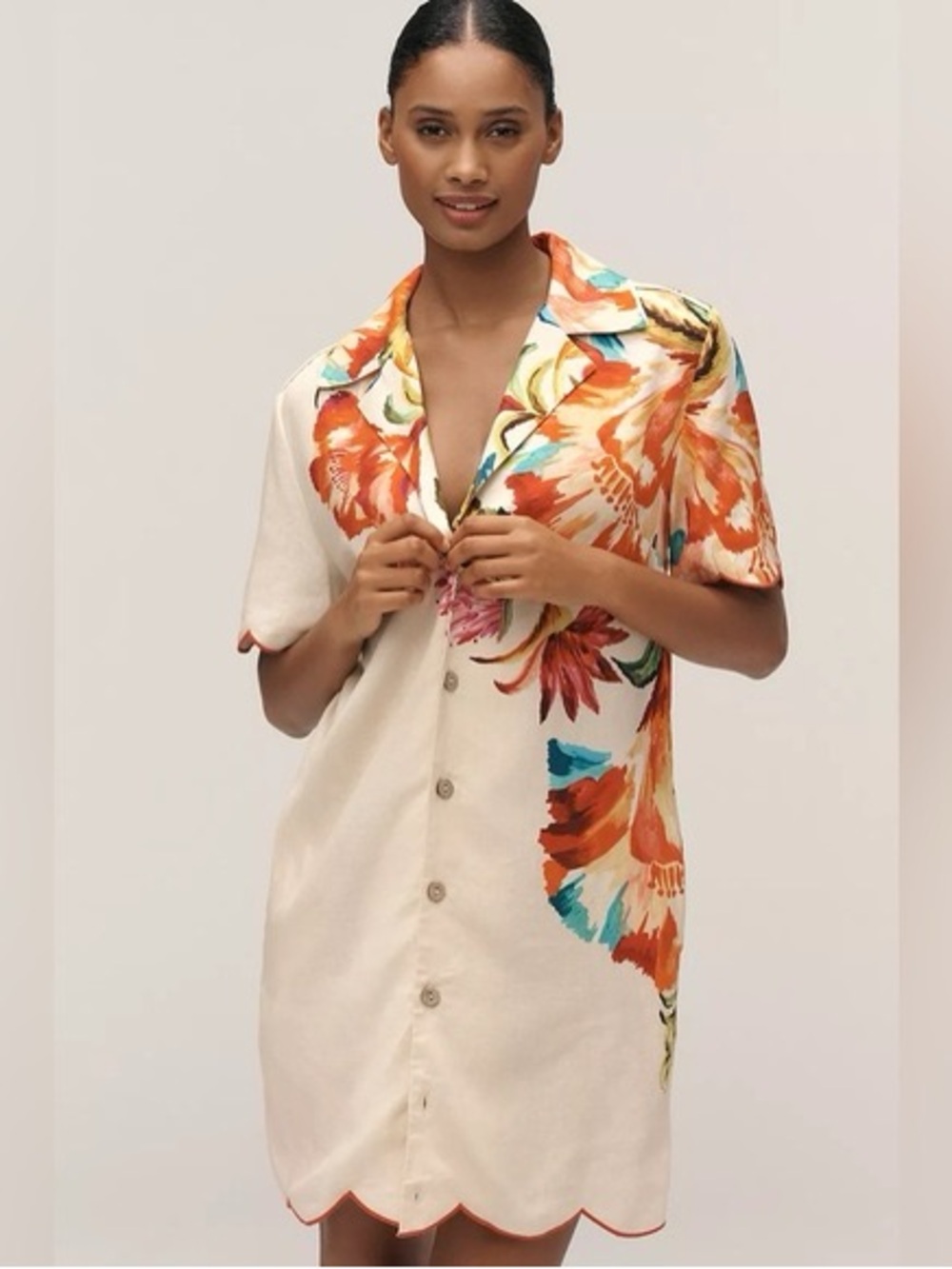 Farm Rio x Anthropologie Scalloped Shirt Dress Sz XS NWT